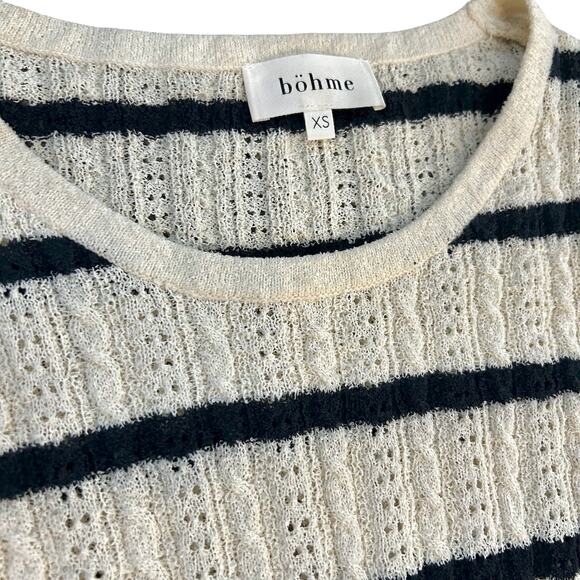 Bohme NWOT $48 Meggie Striped Crochet Sweater XS Preppy Cottage Fisherman - Picture 3 of 6